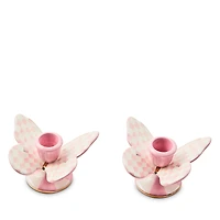 Mackenzie-Childs Rosy Check Butterfly Candle Holders, Set of 2
