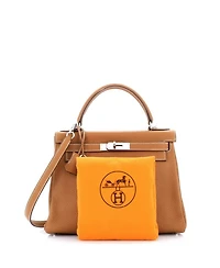 Kelly 28 Handbag Brown Clemence with Palladium Hardware