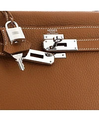 Kelly 28 Handbag Brown Clemence with Palladium Hardware
