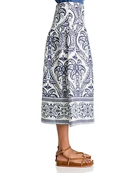 Tropical Cameo Linen Midi Skirt