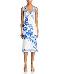 Blue Floral Cascade Wavy Sleeveless Dress