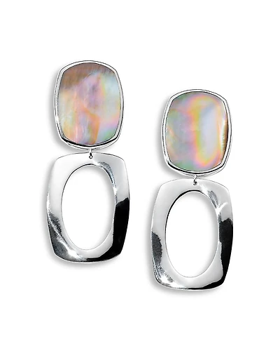 Ippolita Sterling Silver Rock Candy Brown Shell Long Oval & Large Frame Drop Earrings