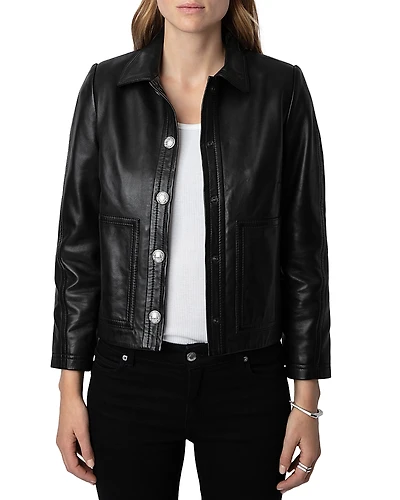 Zadig & Voltaire Litchi Cuir Lisse Leather Jacket