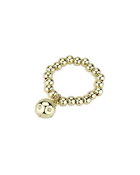 Aqua Cubic Zirconia & Yellow Gold Tone Bead Stretch Ring - Exclusive