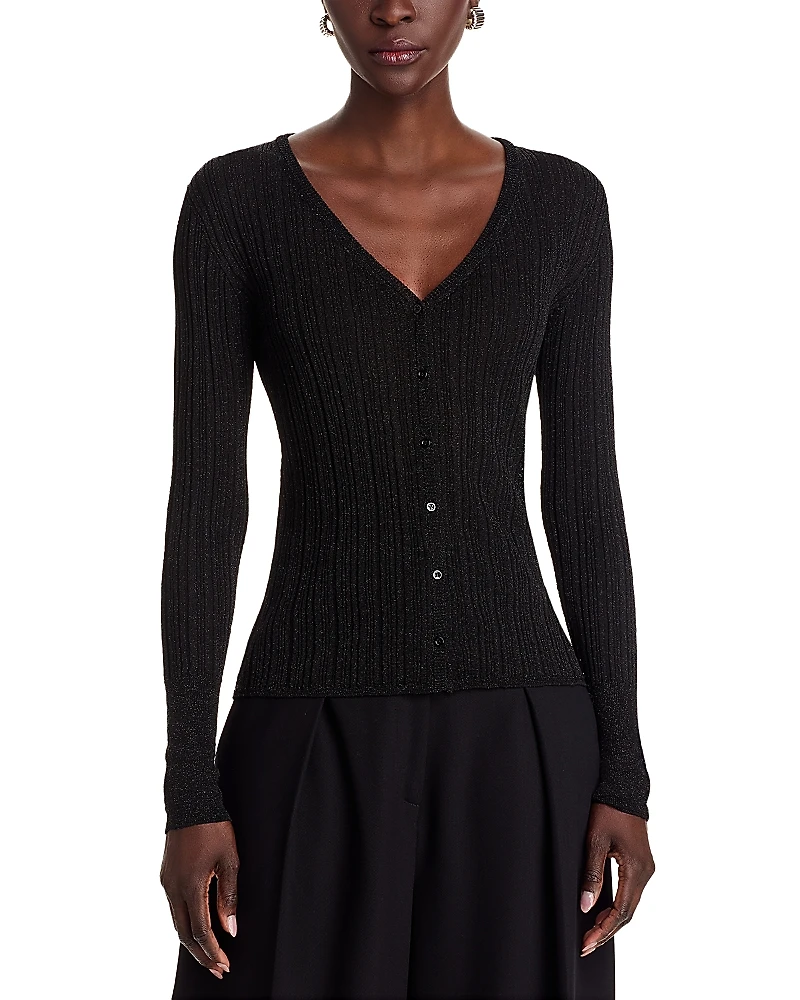 Majestic Filatures Novelty Metallic Rib V Neck Cardigan