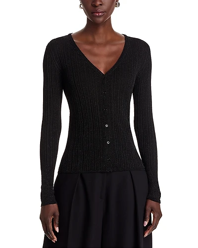 Majestic Filatures Novelty Metallic Rib V Neck Cardigan