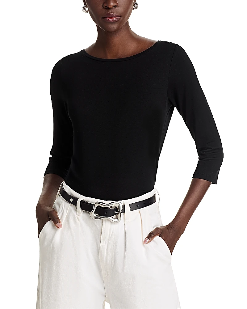 Majestic Filatures Three Quarter Sleeve Pleated Back Top