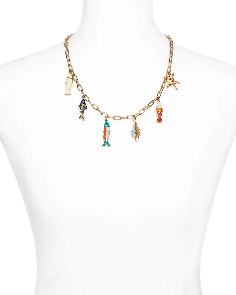 Mixed Fish Charm Necklace in Gold Tone, 20" - Exclusive