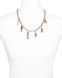 Mixed Fish Charm Necklace in Gold Tone, 20" - Exclusive