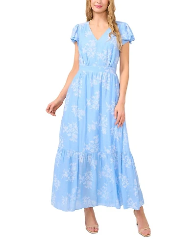 V Neck Flutter Sleeve Maxi Dress