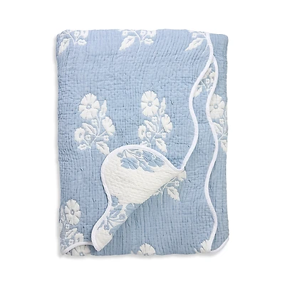 Aqua Floral Scalloped Reversible Quilt Set, Twin