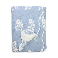 Aqua Floral Scalloped Reversible Quilt Set, Twin