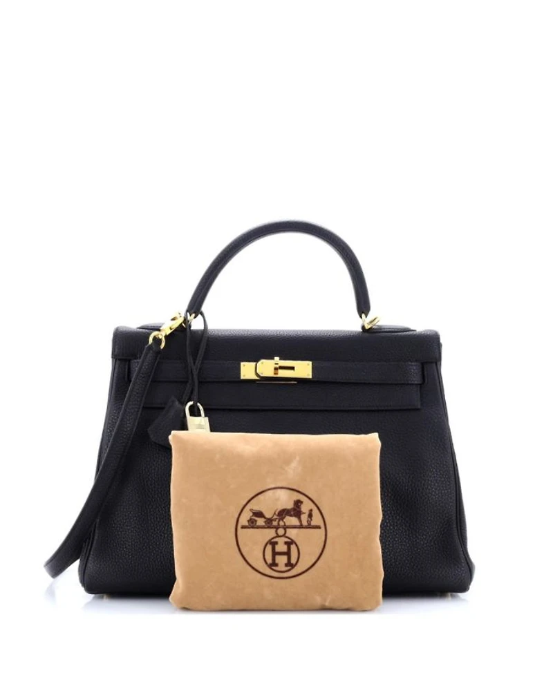 Kelly Handbag Black Togo with Gold Hardware