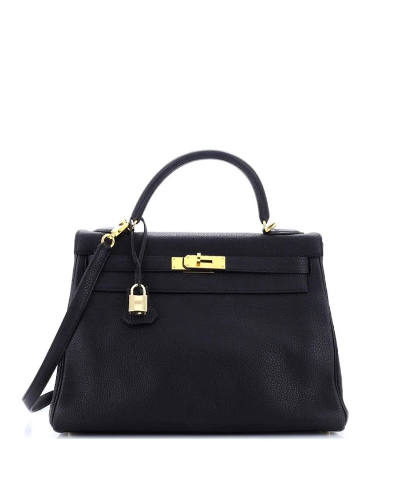 Kelly Handbag Black Togo with Gold Hardware