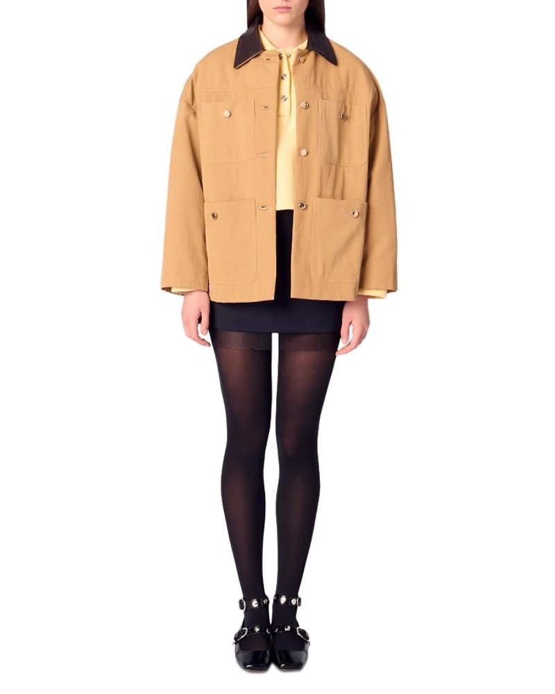 Leather Collar Cotton Coat