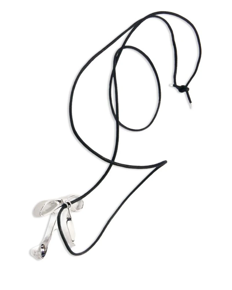 Polished Silver Bow & Crystal Long Cord Pendant Necklace, 44.1"