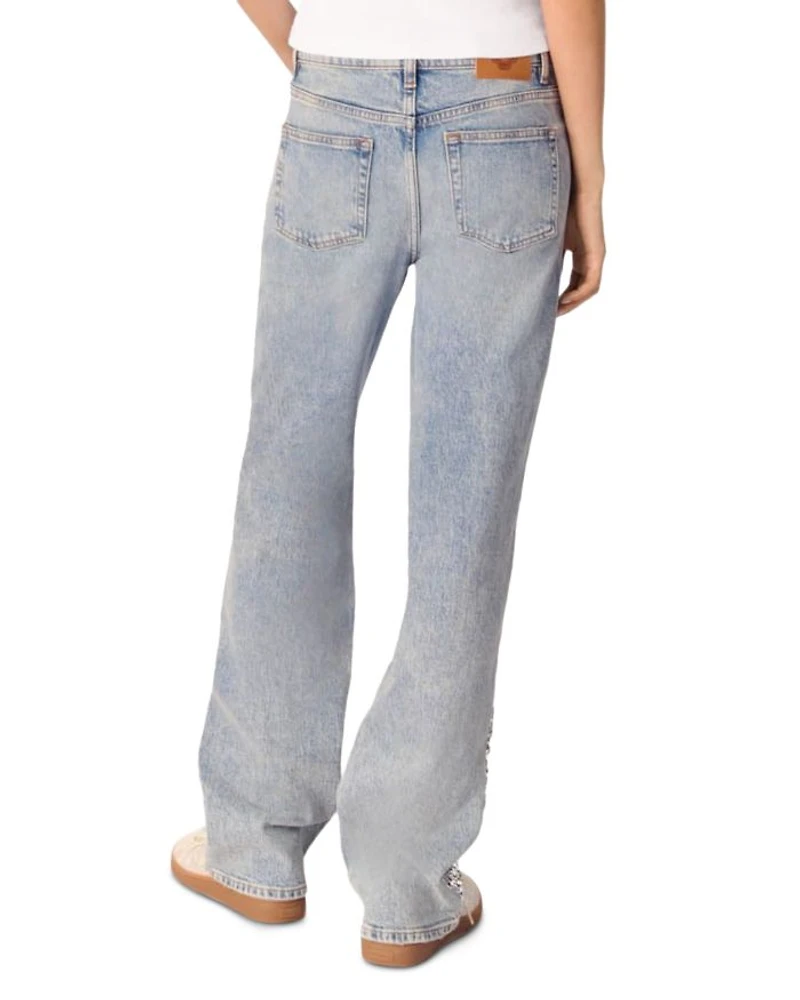 Sequined High Rise Straight Jeans Blue Sky