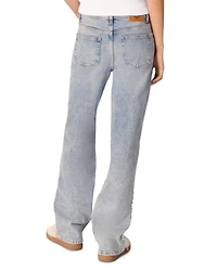Sequined High Rise Straight Jeans Blue Sky