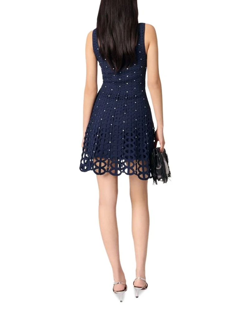 Rhinestone Crochet Short Dress