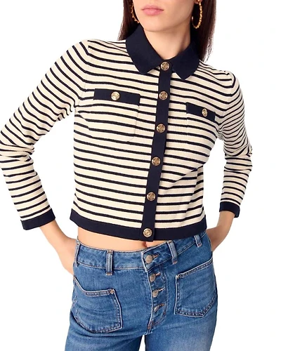 Cropped Rib Knit Shirt Collar Cardigan
