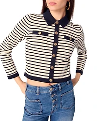 Cropped Rib Knit Shirt Collar Cardigan
