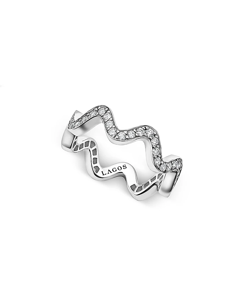 Lagos Sterling Silver Caviar Spark Diamond Wavy Eternity Band