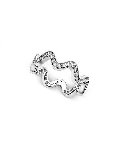 Lagos Sterling Silver Caviar Spark Diamond Wavy Eternity Band