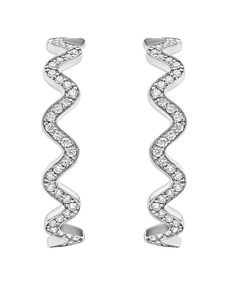 LAGOS Sterling Silver Caviar Spark Diamond Wavy Medium Hoop Earrings