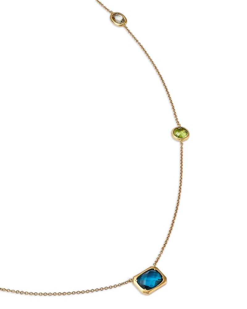Lemon Quartz & Peridot Station Necklace in 14K Yellow Gold, 17"