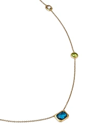Lemon Quartz & Peridot Station Necklace in 14K Yellow Gold, 17"