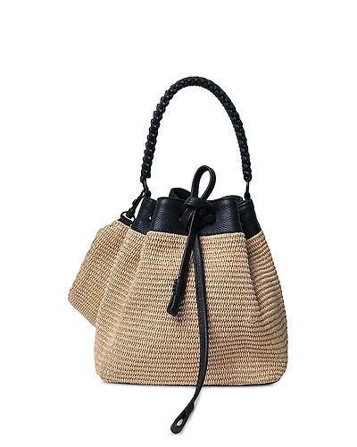 Callista Bucket Bag Black Leather & Straw