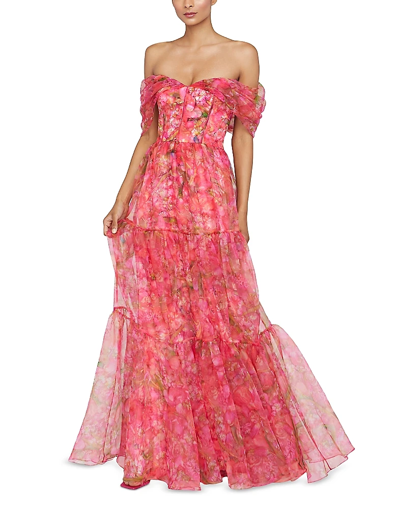 Theia Tia Off Shoulder Organza Gown