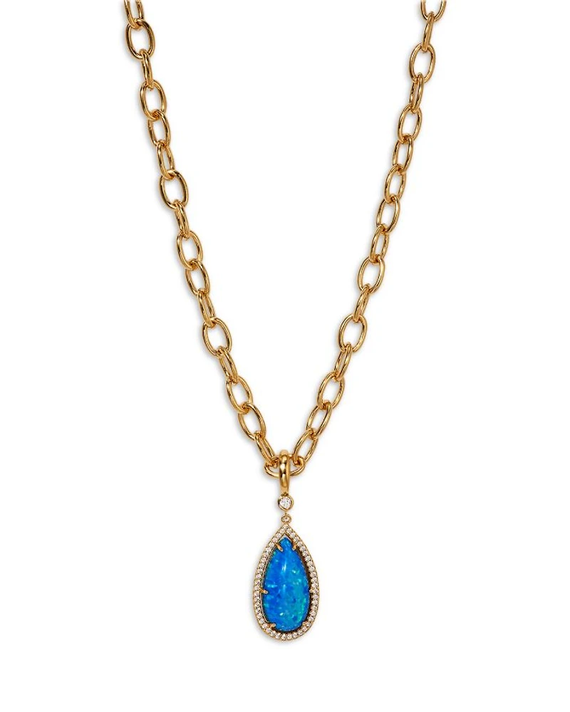 Blue Lagoon Pavé & Stone Pendant Necklace in 18K Gold Plated, 24"