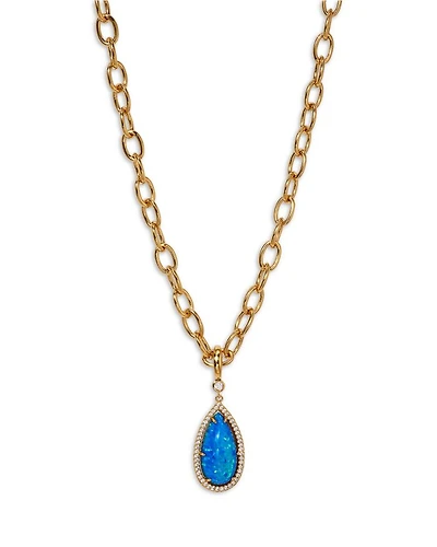 Blue Lagoon Pavé & Stone Pendant Necklace in 18K Gold Plated, 24"