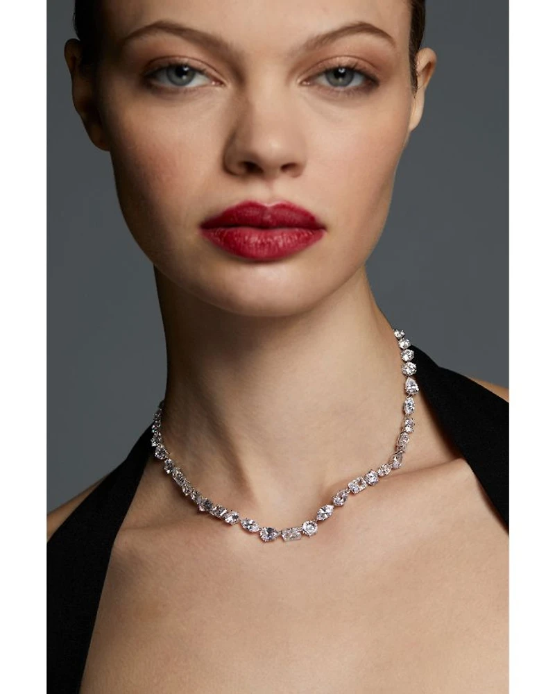 BTRX Mixed Cubic Zirconia Collar Necklace in Rhodium Plated, 16"-18"