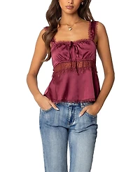 Edikted Loryn Lacey Satin Effect Top