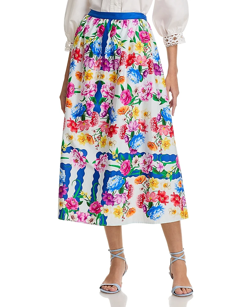Elie Tahari Marcie Cotton Printed Midi Skirt
