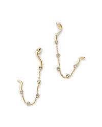 Moon & Meadow 14K Yellow Gold White Topaz Snake Motif Two Stud Chain Earrings