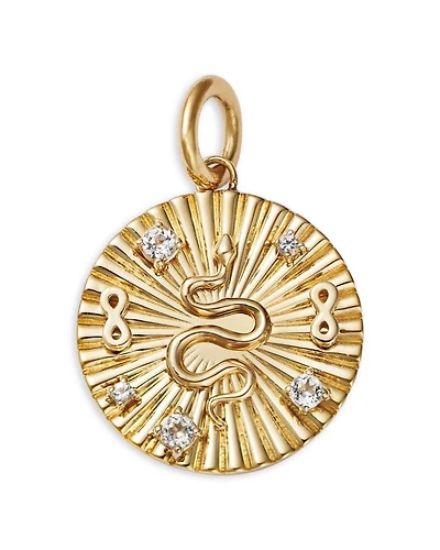 14K Yellow Gold White Topaz Snake Disc Pendant