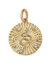 14K Yellow Gold White Topaz Snake Disc Pendant