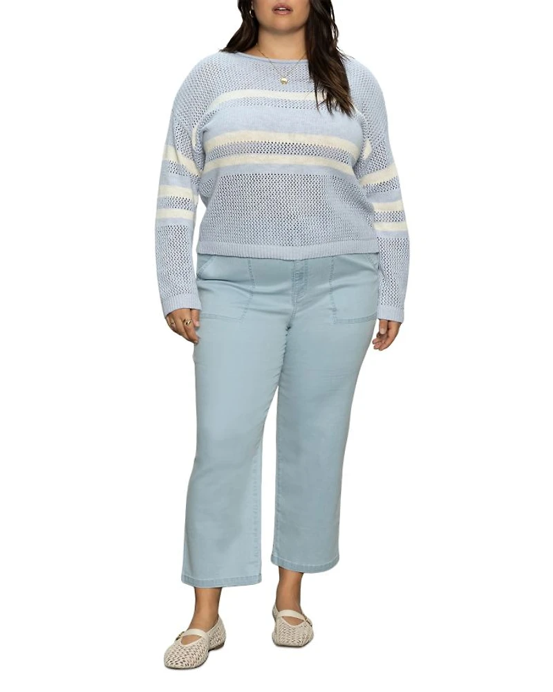 Plus Sporty Stripe Open Knit Sweater