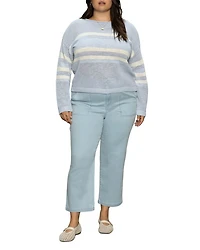 Plus Sporty Stripe Open Knit Sweater