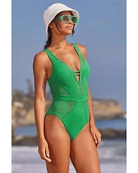 Color Play Crochet Plunge One Piece Swimsuit