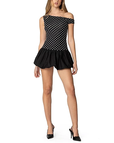 Edikted Polka Dot Asymmetric Bubble Skirt Mini Dress
