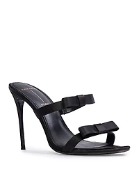 Black Suede Studio Women's Chic Satin High Heel Bow Sandals