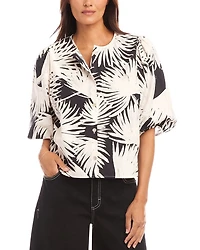 Palm Print Puff Sleeve Shirt
