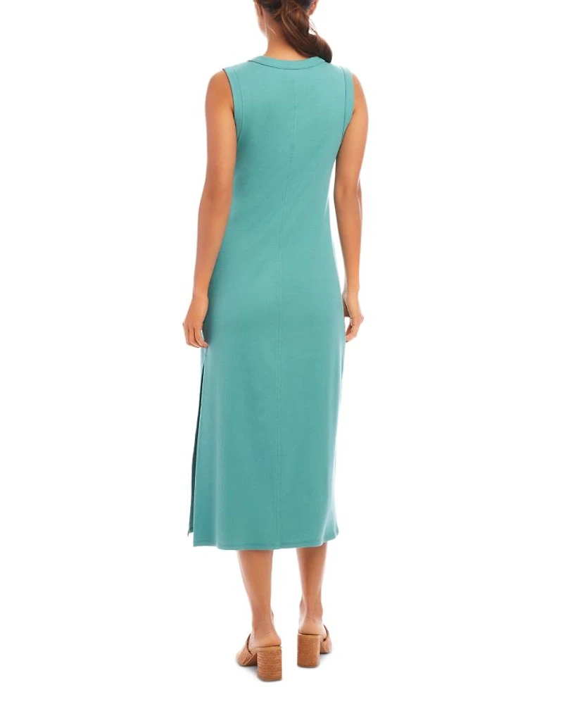 Ribbed V Neck Midi Column Dress