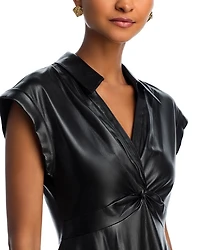 Mila Faux Leather Twist Front Cap Sleeve Dress