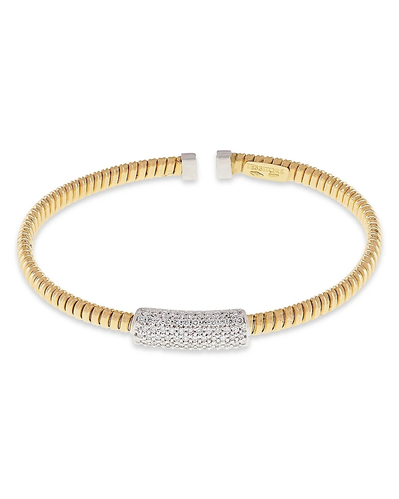 Alberto Milani 18K Yellow Gold Via Mercanti Tubogas Diamond Cylinder Bangle Bracelet