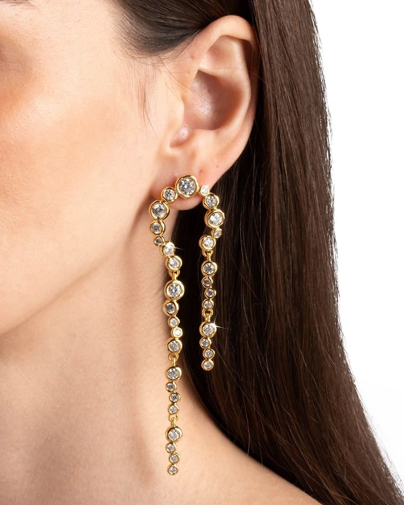Asterales Cubic Zirconia Arched Linear Drop Earrings in 14K Gold Plated